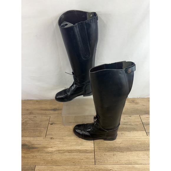 Devon Aire Black Leather Tall Riding Boots Lace Up Zip Back Women Size 7 - Picture 11 of 11
